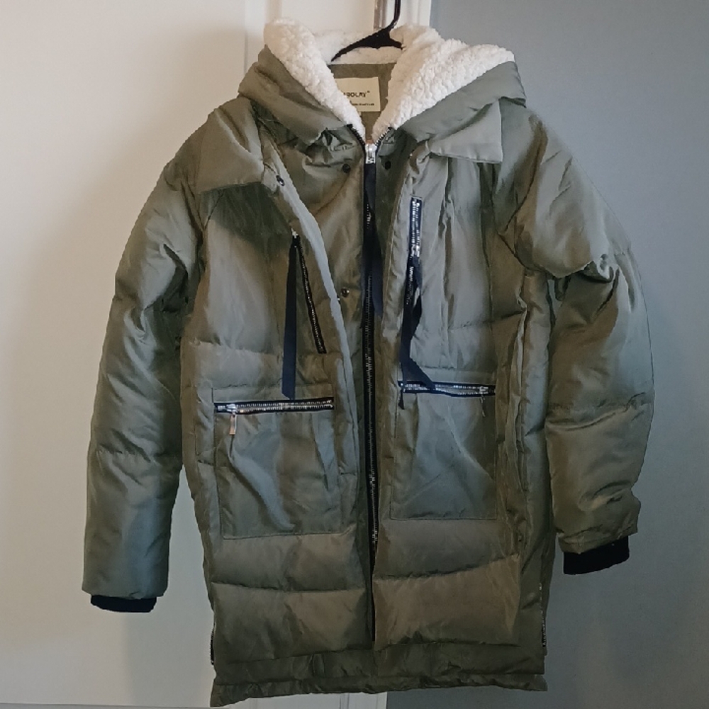 Green Puffer Orolay Jacket with Hood